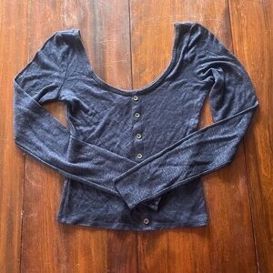 Hollister Navy Long Sleeve Button Top Scoop Neck Women’s XS